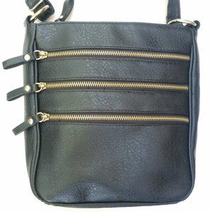 Black and Gold Faux Leather Crossbody Bag